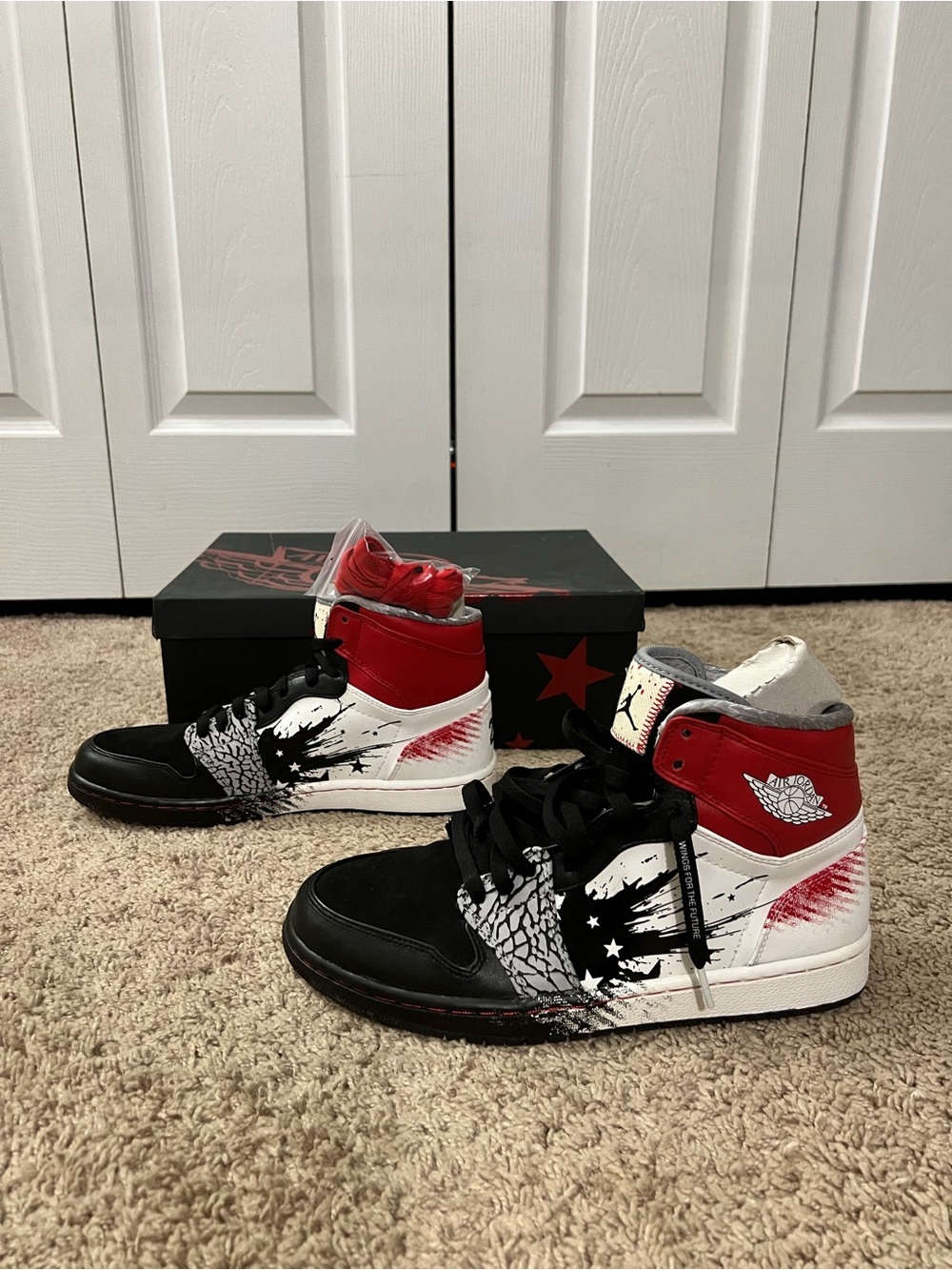 Red Black White High-Top Sneakers - Picture 2 of 4